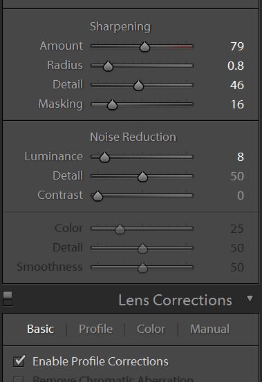 LR sharpening settings