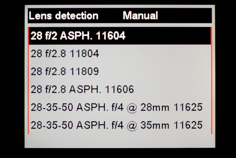I won't bore you with all the manual lens selection menus, but there are 36 lens choices available
