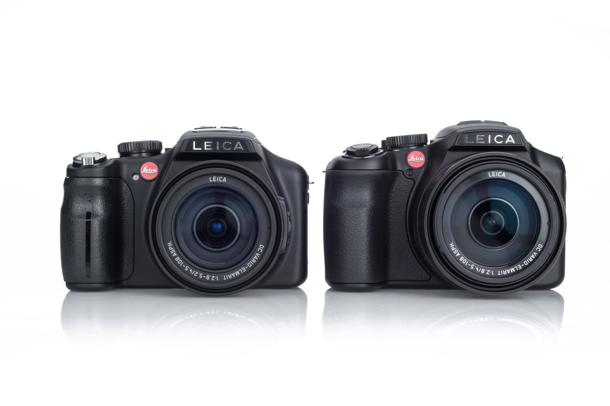Leica V-Lux 3 on left, the new Leica V-Lux 4 on right. The V-Lux 4 has a slightly different shape and is taller.