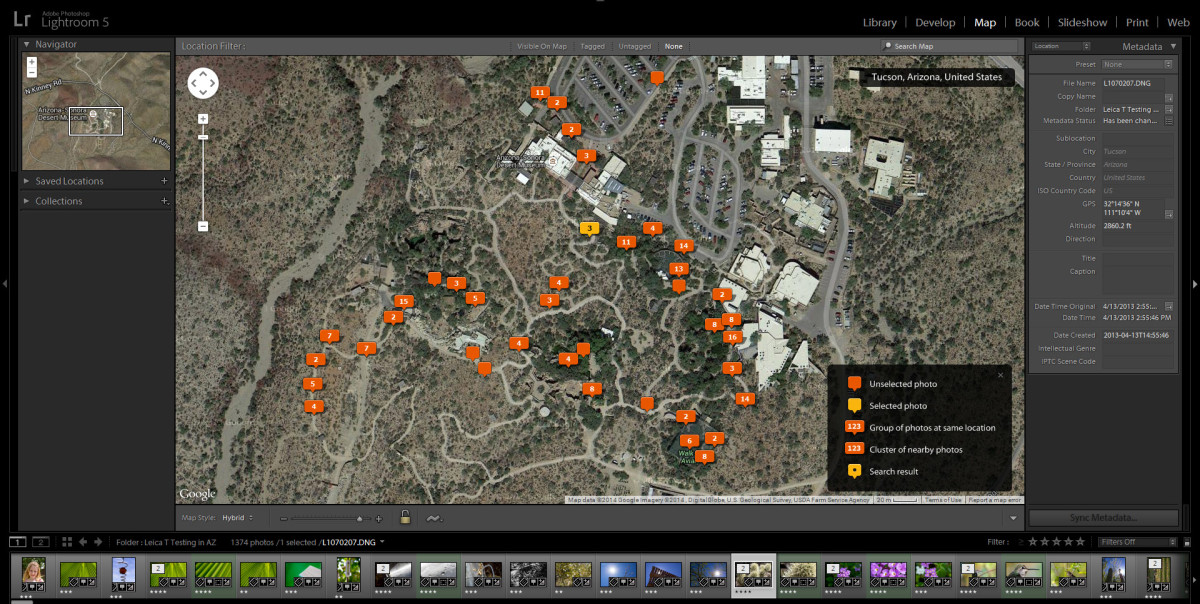 Map view in Lightroom 5 reads GPS data from T Here you can see my path as I walk around at the Arizona-Sonora Desert Museum in Tucson