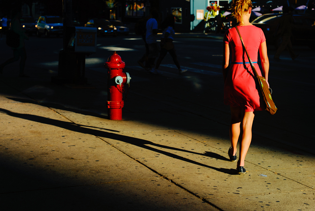 lady-in-red-her-shadow-and-a-fire-hydrant